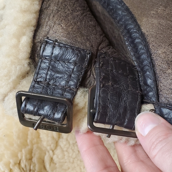 Vintage Hugo Boss Sherpa lined real leather Bomber jacket M - Picture 4 of 7